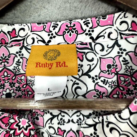 Ruby Rd Top Womens Large Pink Medallion Geometric Short Sleeve Oversized Boho - Picture 2 of 7